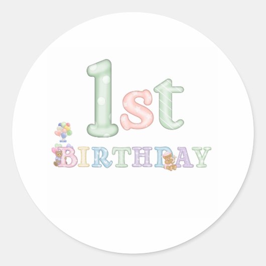 Pastel Letters 1. Geburtstag Runder Aufkleber (Vorderseite)