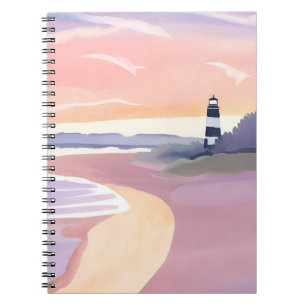 Pastel-Leuchtturm Küstenstrand Wasserfarbe Notizblock