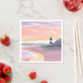 Pastel Leuchtturm | Küstenstrand Wasserfarbe Serviette (Beispiel)