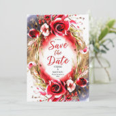 Pastel Liebe Crimson Rote Rosen Hochzeit Save The Date (Stehend Vorderseite)