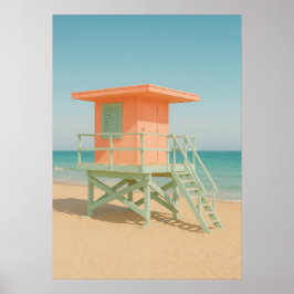 Pastel Lifeguard Tower Beach Art Poster