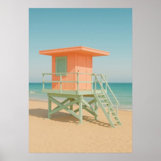 Pastel Lifeguard Tower Beach Art Poster (Vorne)