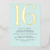 Pastel Light Blue & Gold | Simple Cute Sweet 16 Folieneinladung (Vorderseite)