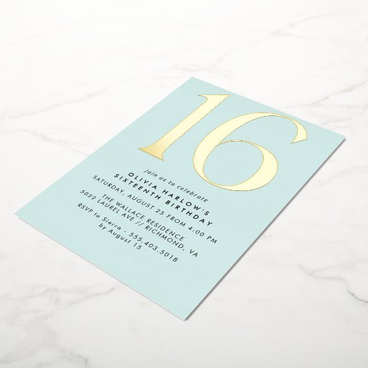 Pastel Light Blue & Gold | Simple Cute Sweet 16 Folieneinladung (Gedreht)