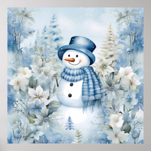 Pastel Light Blue Snowman Poster