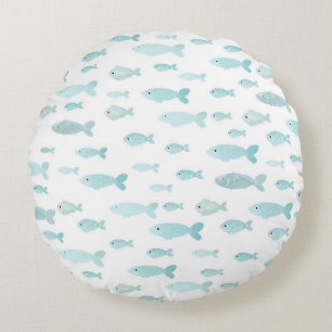 Pastel Light Blue Watercolor Fish Muster Rundes Kissen