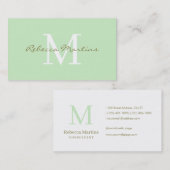 Pastel light green minimalist monogram visitenkarte (Vorne/Hinten)