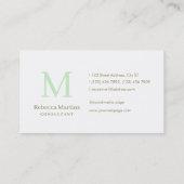 Pastel light green minimalist monogram visitenkarte (Rückseite)