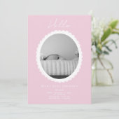 Pastel Light Pink Baby Announction Card Karte (Stehend Vorderseite)