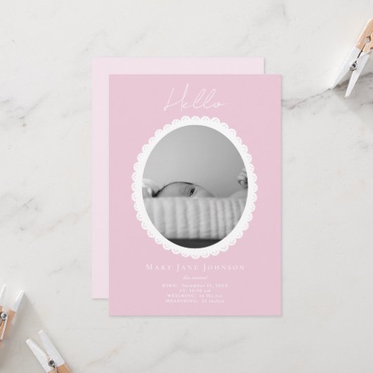 Pastel Light Pink Baby Announction Card Karte (Vorderseite/Rückseite Beispiel)