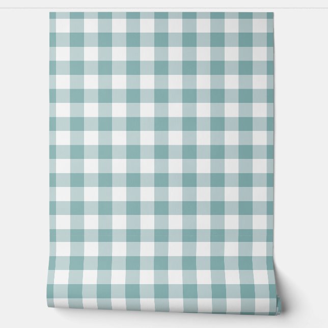 Pastel Light Teal Gingham Check Buffalo Plaid Tapete (Abrollen)