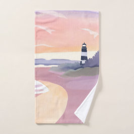Pastel Lighthouse | Küstenstrand Wasserfarbe Handtuch