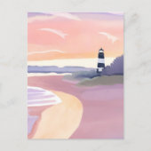 Pastel Lighthouse | Küstenstrand Wasserfarbe Postkarte (Vorderseite)