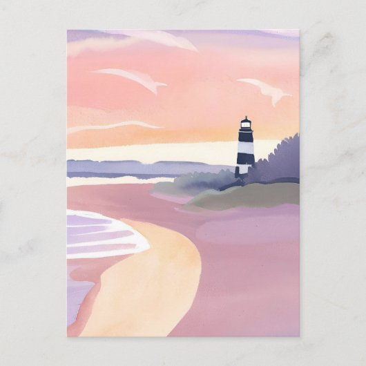 Pastel Lighthouse | Küstenstrand Wasserfarbe Postkarte (Vorderseite)