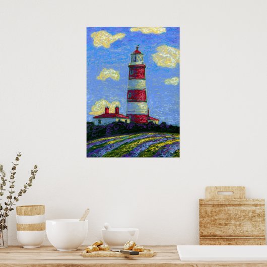 Pastel Lighthouse und Lavender Fields Canvas Print Poster (Küche)