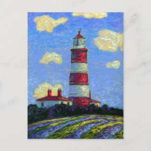 Pastel Lighthouse und Lavenderfelder Postkarte