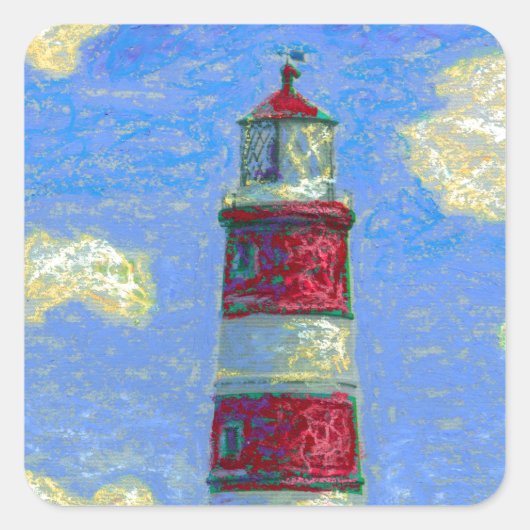 Pastel Lighthouse und Lavenderfelder Quadratischer Aufkleber (Vorderseite)