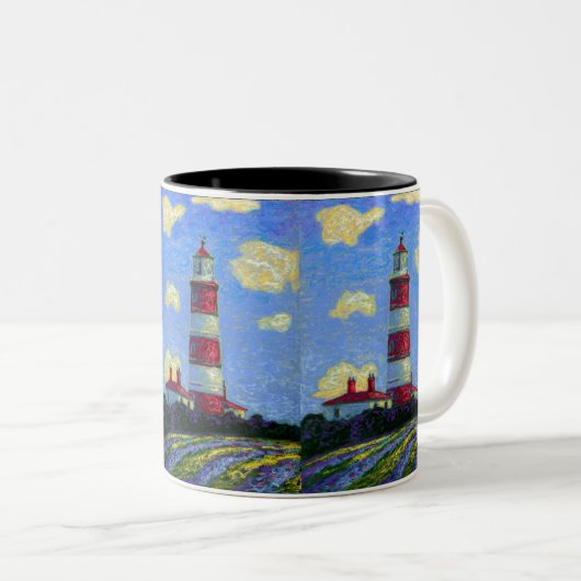 Pastel Lighthouse und Lavenderfelder Zweifarbige Tasse (VorderseiteRechts)