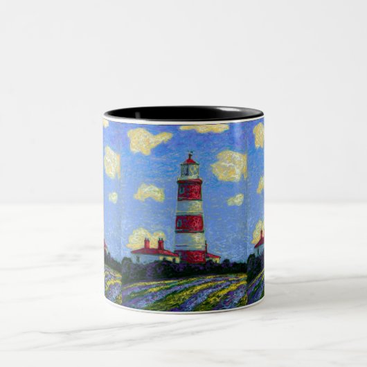 Pastel Lighthouse und Lavenderfelder Zweifarbige Tasse (Mittel)