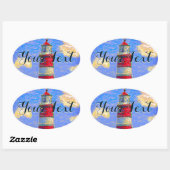 Pastel Lighthouse, Wolken und Ihr Text Ovaler Aufkleber (Blatt)