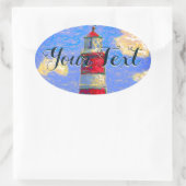 Pastel Lighthouse, Wolken und Ihr Text Ovaler Aufkleber (Tasche)