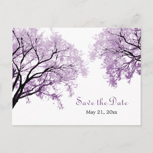 Pastel Lila Bäume - Save the Date Postkarte (Vorderseite)