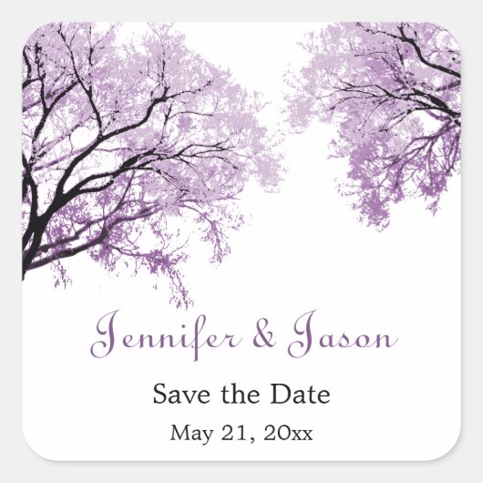 Pastel Lila Bäume - Save the Date Stickers (Vorderseite)
