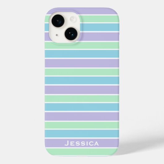 Pastel Lila Blaue Streifen Personalisiert Case-Mate iPhone Hülle (Rückseite)