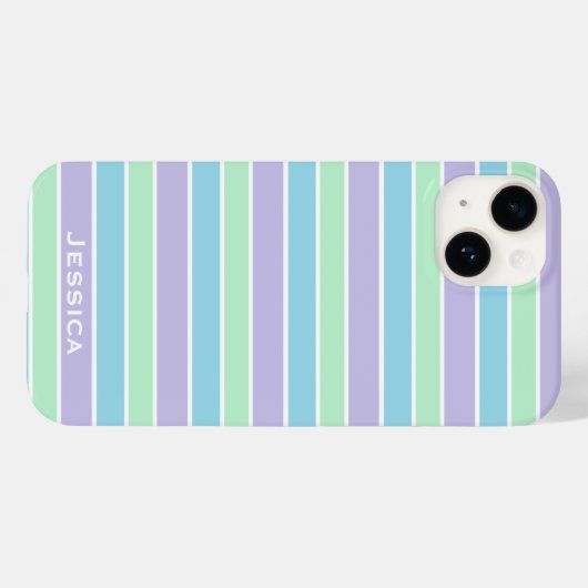 Pastel Lila Blaue Streifen Personalisiert Case-Mate iPhone Hülle (Rückseite (Horizontal))