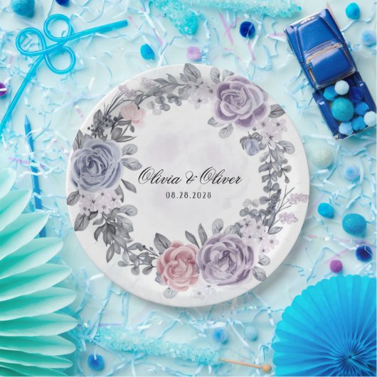 Pastel Lila Blue Pink Blumenzeremonie Pappteller (Party)