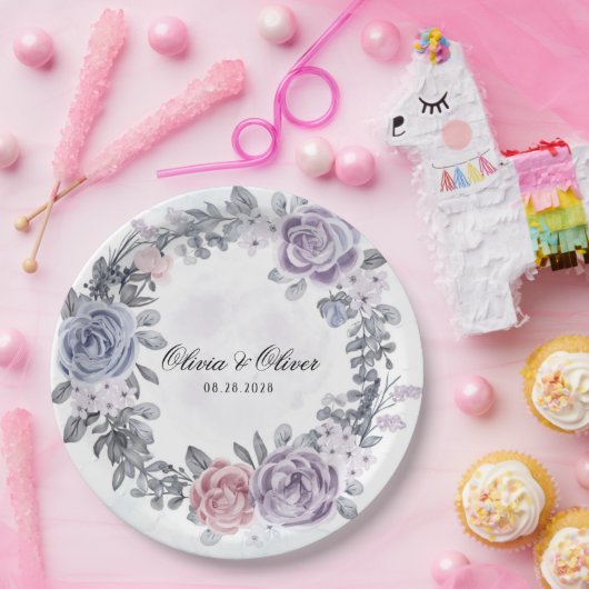 Pastel Lila Blue Pink Blumenzeremonie Pappteller (Party)