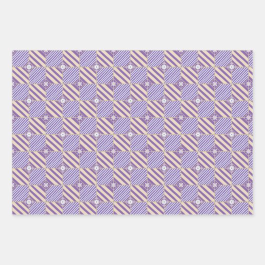 Pastel Lila Blue Pink Geometric Batik Muster Geschenkpapier Set (Vorderseite 2)