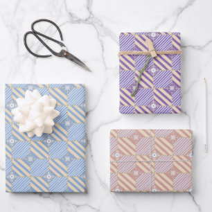 Pastel Lila Blue Pink Geometric Batik Muster Geschenkpapier Set