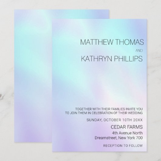 Pastel Lila Blue Wedding Einladung (Vorne/Hinten)