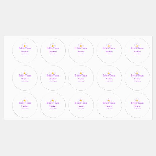 Pastel lila Blume Brautjungfrau-Team boho mo Etiketten (Blatt)
