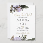 Pastel lila, blumengeschmückte Hochzeit Save the D Date (Vorderseite)