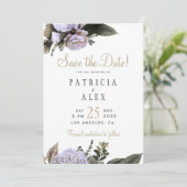 Pastel lila, blumengeschmückte Hochzeit Save the D Date (Stehend Vorderseite)