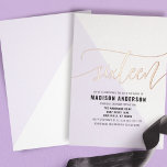 Pastel Lila Color Block Sweet 16 Geburtstagsparty<br><div class="desc">Feiern Sie ein 16 . Geburtstag im Stil mit dieser skurrilen lila Blockfolieneinladung in Pastellfarben. Das moderne Design besticht durch ein chic geometrisches Muster und schimmernde Silberfolienakzente,  perfekt für ein magisches und unvergessliches Fest. Personalisieren Sie Ihre Veranstaltungsdetails,  um Ihren Gästen einen gepflegten Sake zu geben.</div>