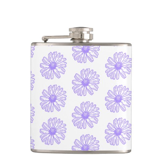 Pastel Lila Daisy Blume Print, Hippie Floral Flachmann (Vorderseite)