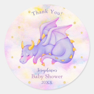 Pastel Lila Dragon Girls Kinderdusche Danke Runder Aufkleber