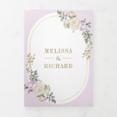 Pastel Lila Elfenbeinblumengold Alles in einer Hoc Dreifach Gefaltete Einladung (Cover)