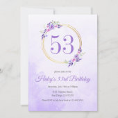 Pastel Lila Floral Goldener Kranz 53. Geburtstag Einladung (Vorderseite)