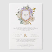 Pastel Lila Floral Monogram Wappen Wedding Pergament Einladungen (Vorderseite)