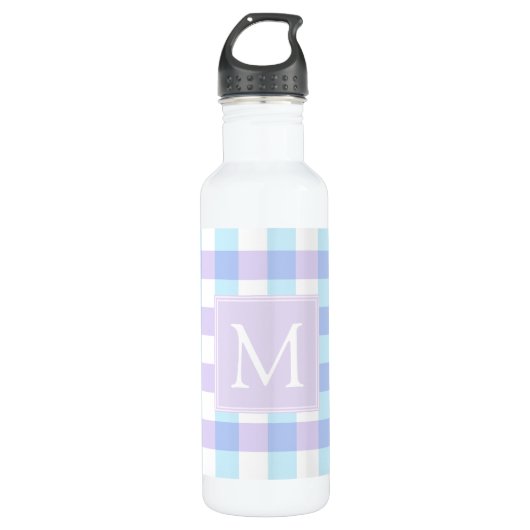 Pastel Lila Gingham Monogram Edelstahlflasche (Vorderseite)
