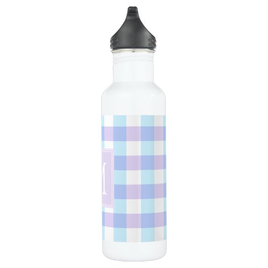 Pastel Lila Gingham Monogram Edelstahlflasche (Rechts)