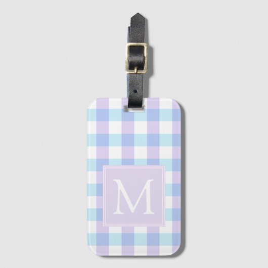 Pastel Lila Gingham Monogram Gepäckanhänger (Vorderseite Vertikal)