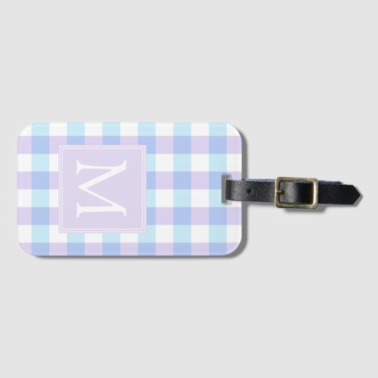 Pastel Lila Gingham Monogram Gepäckanhänger (Vorderseite (Horizontal))