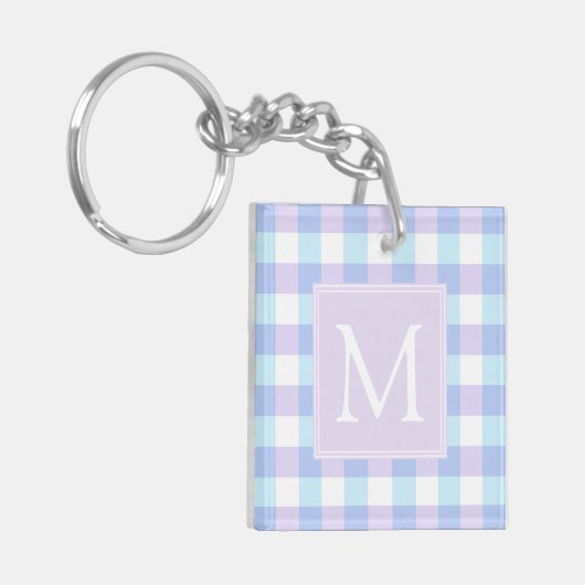 Pastel Lila Gingham Monogram Schlüsselanhänger (Vorderseite links)