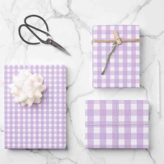 Pastel Lila Gingham Pattern Geschenkpapier Set (Vorderseite)