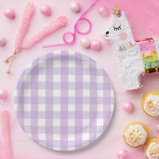 Pastel Lila Gingham Pattern Pappteller (Party)